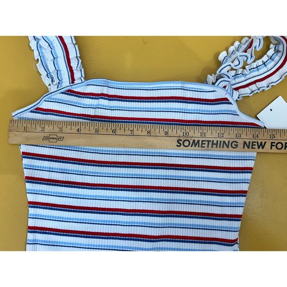 Heatherly Raina Striped Ruffle Strap Knit Bodysuit Multi Women's Size LP NWT - Picture 7 of 9